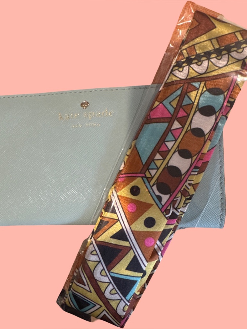kate spade blue wallet with Multicolor Printed Scarf Accent